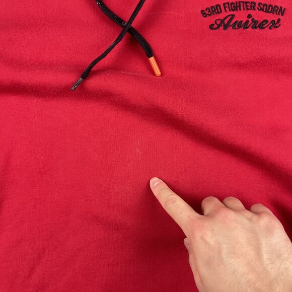 Vintage Avirex Y2K Hoodie Sweatshirt Size M Tiger Patch 63RD Fighter Squad Red - Picture 10 of 16